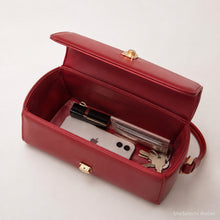 Red Retro Shoulder Bag, Structured Top Handle Purse with Crossbody Strap and Gold Clasp