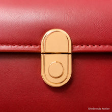 Red Retro Shoulder Bag, Structured Top Handle Purse with Crossbody Strap and Gold Clasp