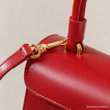 Red Retro Shoulder Bag, Structured Top Handle Purse with Crossbody Strap and Gold Clasp