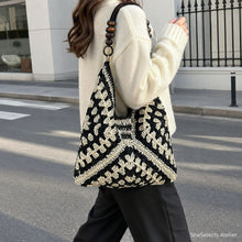 Woven Beach Tote Bag, Boho Shoulder Purse with Beaded Handle and Lined Interior
