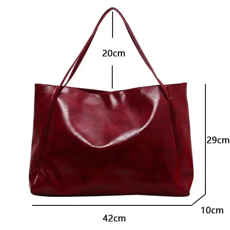 Vegan Leather Tote Bag for Women, Soft Everyday Shoulder Purse in Coffee, styled as a SheSelects summer accessory