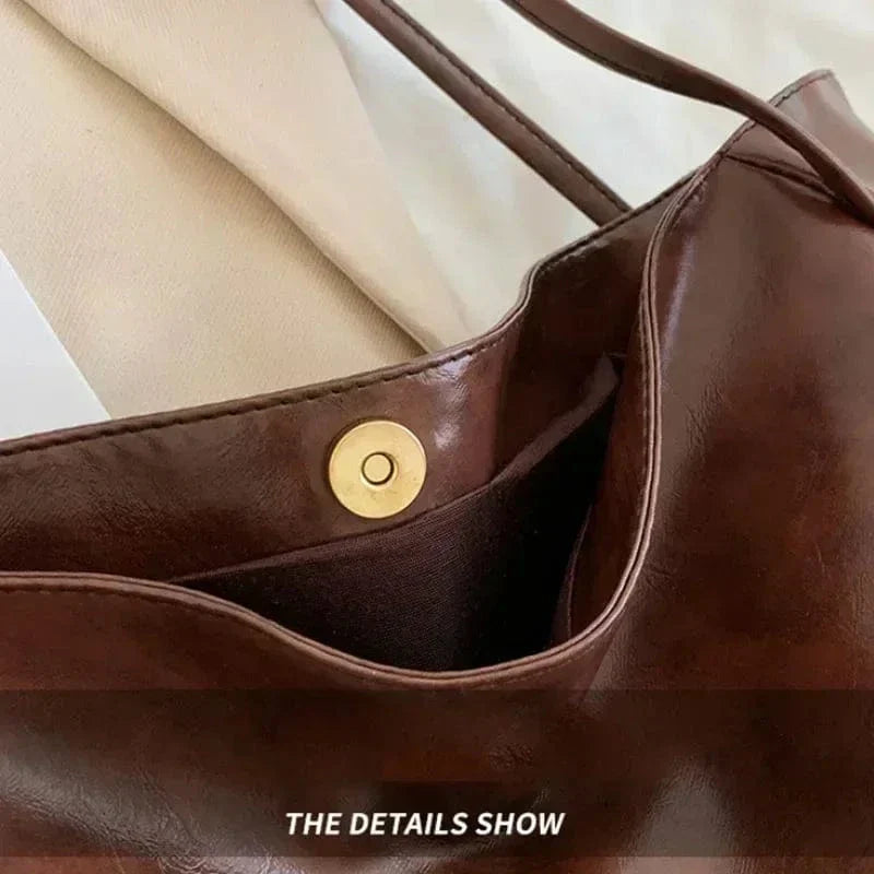 Vegan Leather Tote Bag for Women, Soft Everyday Shoulder Purse in Coffee, styled as a SheSelects summer accessory