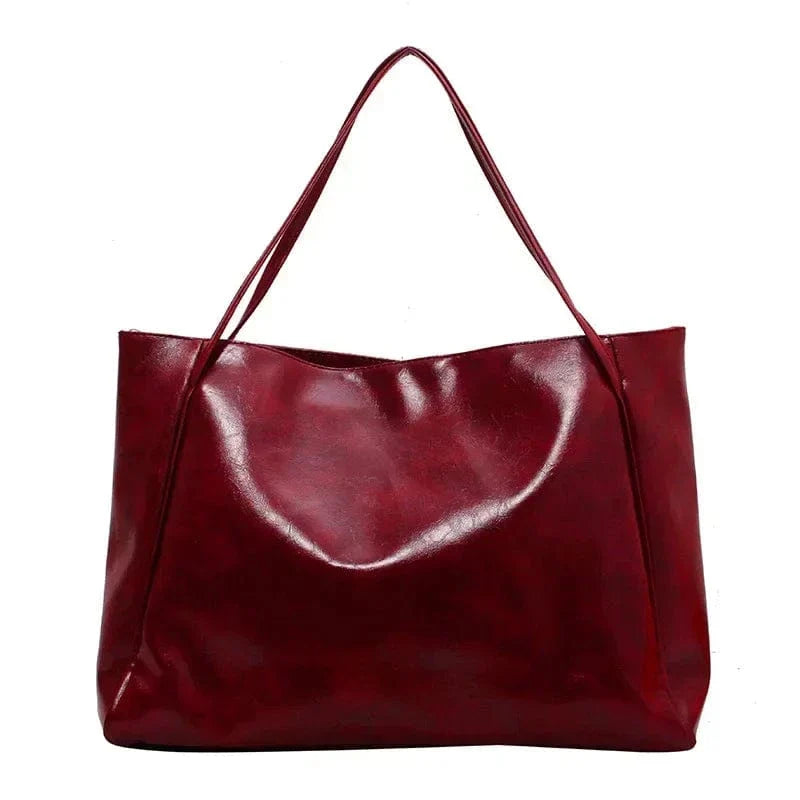 Vegan Leather Tote Bag for Women, Soft Everyday Shoulder Purse in Coffee, styled as a SheSelects summer accessory