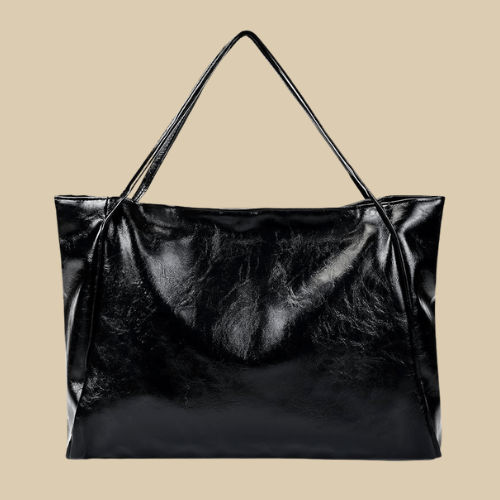 Vegan Leather Tote Bag for Women, Soft Everyday Shoulder Purse in Coffee, styled as a SheSelects summer accessory