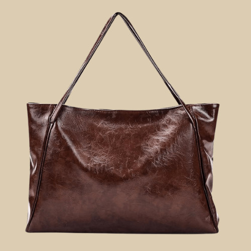 Vegan Leather Tote Bag for Women, Soft Everyday Shoulder Purse in Coffee, styled as a SheSelects summer accessory