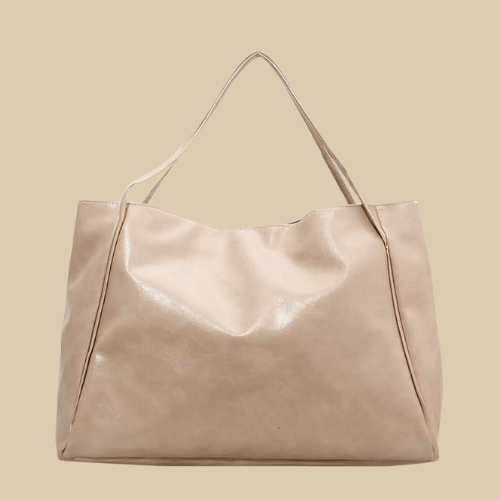 Vegan Leather Tote Bag for Women, Soft Everyday Shoulder Purse in Coffee, styled as a SheSelects summer accessory