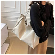 Vegan Leather Tote Bag for Women, Soft Everyday Shoulder Purse in Coffee, styled as a SheSelects summer accessory