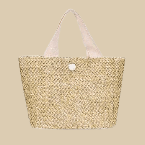 Small Raffia Summer Bag for Women, Natural Summer Vacation Purse in Black, styled as a SheSelects summer accessory