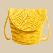 Small Straw Summer Bag for Women, Natural Summer Vacation Purse in Yellow, styled as a SheSelects summer accessory