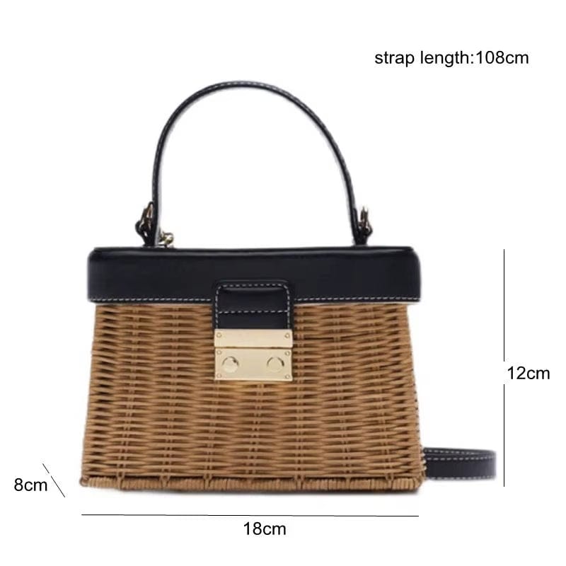 Small Wicker Summer Bag for Women, Natural Summer Vacation Purse in Black, styled as a SheSelects summer accessory