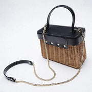 Small Wicker Summer Bag for Women, Natural Summer Vacation Purse in Black, styled as a SheSelects summer accessory
