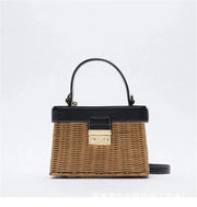 Small Wicker Summer Bag for Women, Natural Summer Vacation Purse in Black, styled as a SheSelects summer accessory
