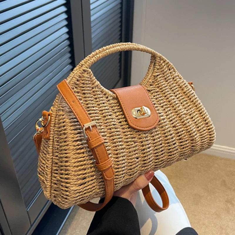 Straw Summer Bag for Women, Natural Summer Vacation Purse in Beige, styled as a SheSelects summer accessory