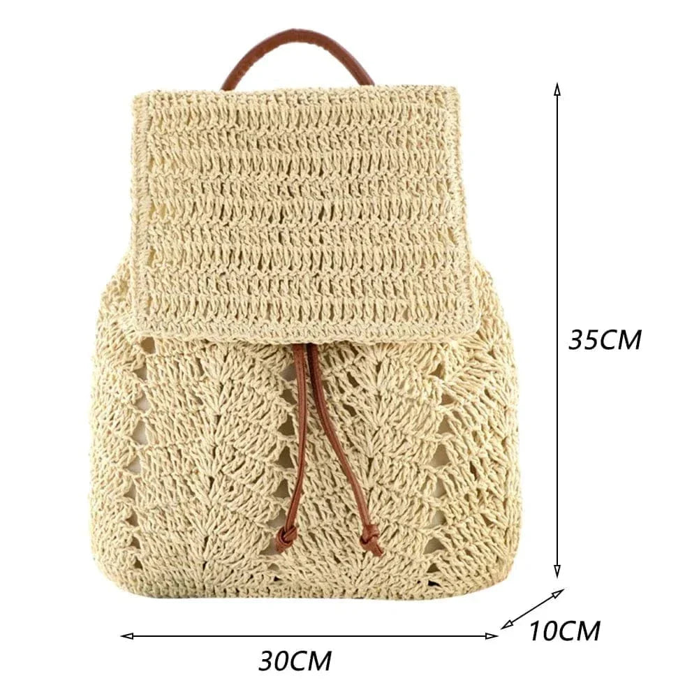 Straw Backpack for Women, Lightweight Summer Travel Bag in Light Brown, styled as a SheSelects summer accessory