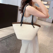 Straw Summer Bag for Women, Natural Summer Vacation Purse in Beige, styled as a SheSelects summer accessory
