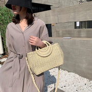 Straw Round Bag for Women, Boho Summer Crossbody Purse in Beige, styled as a SheSelects summer accessory