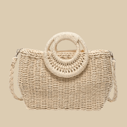Straw Round Bag for Women, Boho Summer Crossbody Purse in Beige, styled as a SheSelects summer accessory