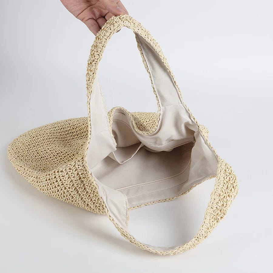 Straw Summer Bag for Women, Natural Summer Vacation Purse in Black, styled as a SheSelects summer accessory