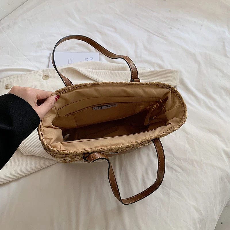 Straw Beach Bag for Women, Lightweight Summer Vacation Purse, styled as a SheSelects summer accessory