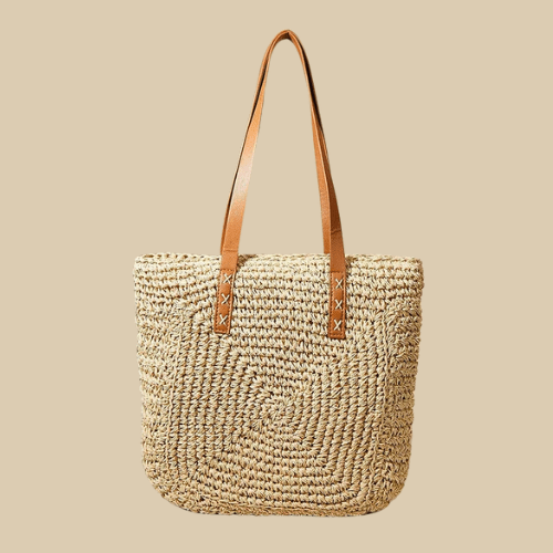 Straw Summer Bag for Women, Natural Summer Vacation Purse in Beige, styled as a SheSelects summer accessory