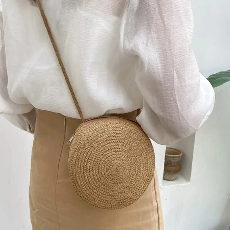 Straw Summer Bag for Women, Natural Summer Vacation Purse in Yellow, styled as a SheSelects summer accessory