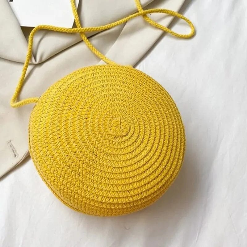 Straw Summer Bag for Women, Natural Summer Vacation Purse in Yellow, styled as a SheSelects summer accessory