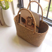 Straw Basket Bag for Women, Beach Vacation and Market Purse, styled as a SheSelects summer accessory