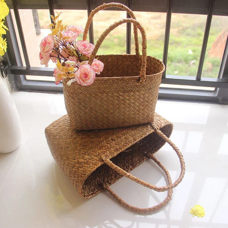 Straw Basket Bag for Women, Beach Vacation and Market Purse