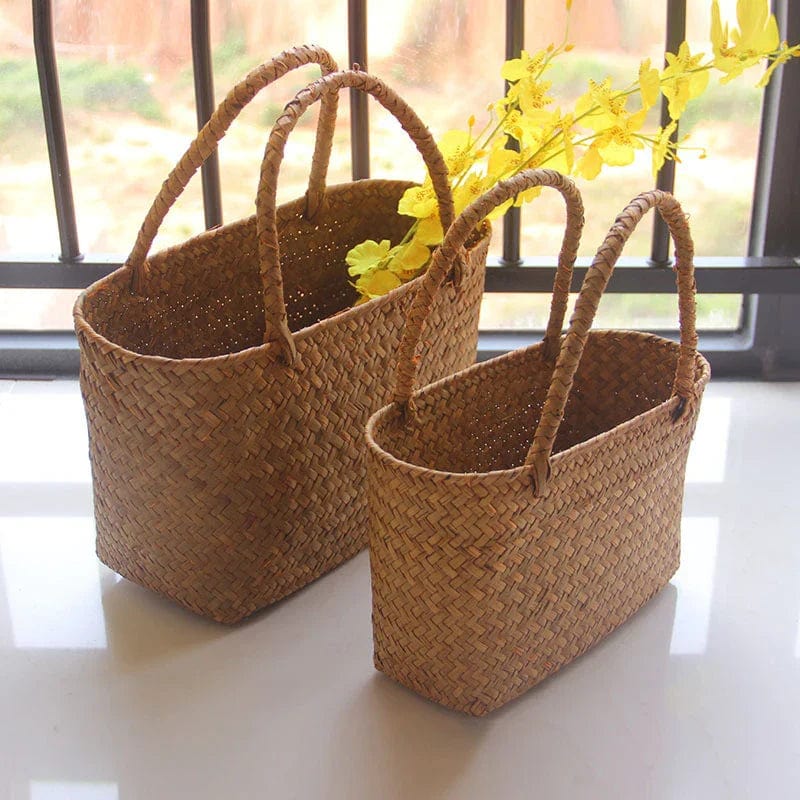 Straw Basket Bag for Women, Beach Vacation and Market Purse