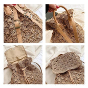 Straw Backpack for Women, Lightweight Summer Travel Bag in Beige, styled as a SheSelects summer accessory
