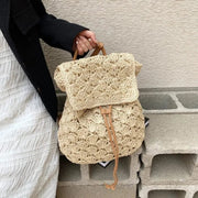 Straw Backpack for Women, Lightweight Summer Travel Bag in Beige, styled as a SheSelects summer accessory
