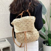 Straw Backpack for Women, Lightweight Summer Travel Bag in Beige, styled as a SheSelects summer accessory