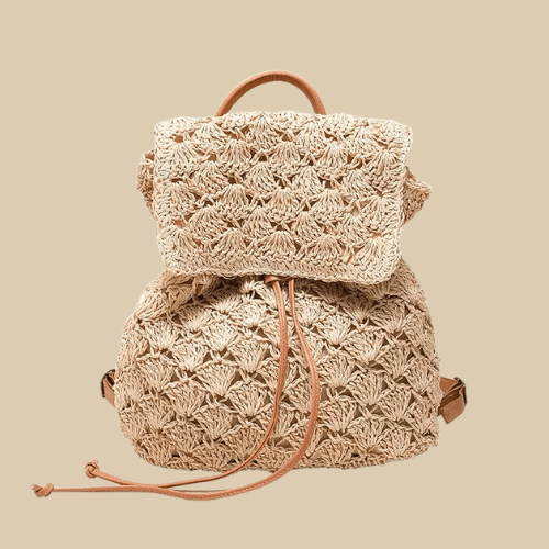 Straw Backpack for Women, Lightweight Summer Travel Bag in Beige, styled as a SheSelects summer accessory