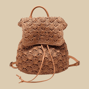 Straw Backpack for Women, Lightweight Summer Travel Bag in Beige, styled as a SheSelects summer accessory