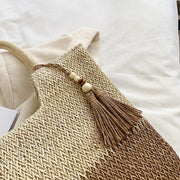 Straw Beach Bag for Women, Lightweight Summer Vacation Purse in Beige, styled as a SheSelects summer accessory