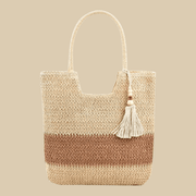 Straw Beach Bag for Women, Lightweight Summer Vacation Purse in Beige, styled as a SheSelects summer accessory