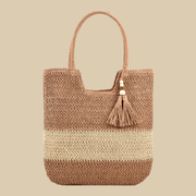 Straw Beach Bag for Women, Lightweight Summer Vacation Purse in Beige, styled as a SheSelects summer accessory