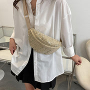Straw Belt Bag for Women, Hands Free Summer Festival Bag in White, styled as a SheSelects summer accessory