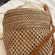 Straw Bucket Bag for Women, Boho Summer Vacation Purse in Beige, styled as a SheSelects summer accessory