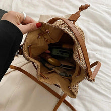 Straw Bucket Bag for Women, Boho Summer Vacation Purse
