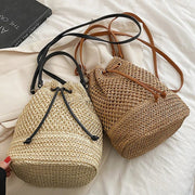 Straw Bucket Bag for Women, Boho Summer Vacation Purse in Beige, styled as a SheSelects summer accessory