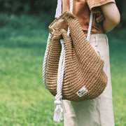 Straw Bucket Bag for Women, Boho Summer Vacation Purse in Black, styled as a SheSelects summer accessory