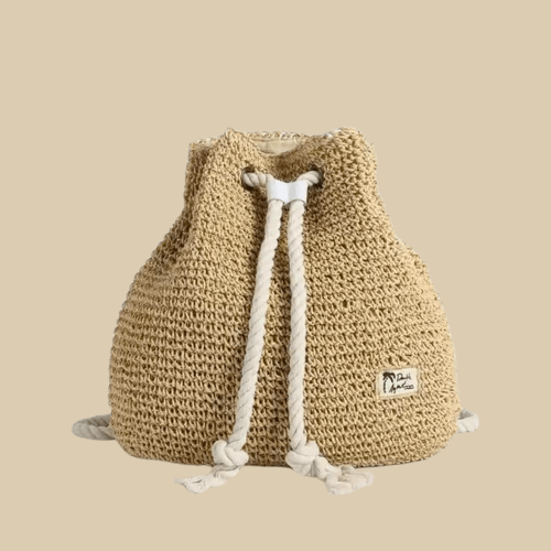Straw Bucket Bag for Women, Boho Summer Vacation Purse in Black, styled as a SheSelects summer accessory