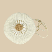 Straw Round Bag for Women, Boho Summer Crossbody Purse in White, styled as a SheSelects summer accessory