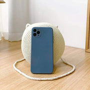 Straw Round Bag for Women, Boho Summer Crossbody Purse in White, styled as a SheSelects summer accessory