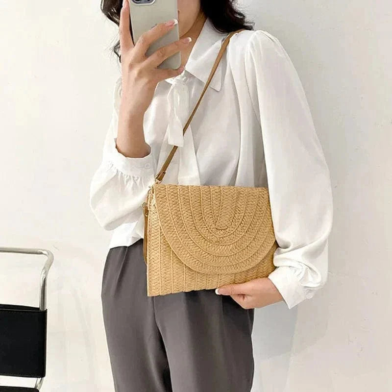 Straw Clutch Bag for Women, Summer Wedding and Bridesmaid Purse in Hot Pink, styled as a SheSelects summer accessory