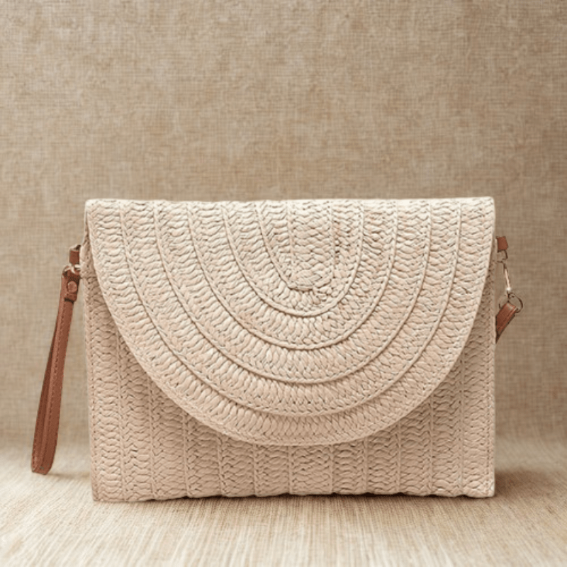 Straw Clutch Bag for Women, Summer Wedding and Bridesmaid Purse in Hot Pink, styled as a SheSelects summer accessory