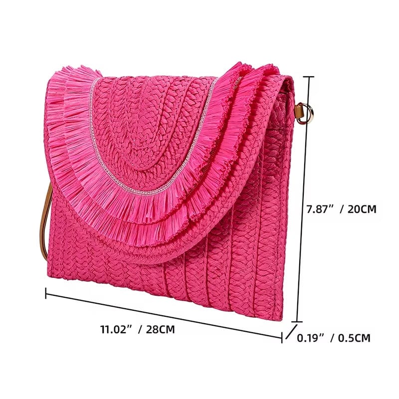 Straw Clutch Bag for Women, Summer Wedding and Bridesmaid Purse in Hot Pink, styled as a SheSelects summer accessory