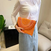 Straw Clutch Bag for Women, Summer Wedding and Bridesmaid Purse in Hot Pink, styled as a SheSelects summer accessory
