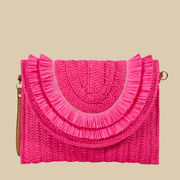 Straw Clutch Bag for Women, Summer Wedding and Bridesmaid Purse in Hot Pink, styled as a SheSelects summer accessory
